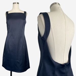 Vintage 90s Laundry by Shelli Segal Navy high neck open back mini dress M/L